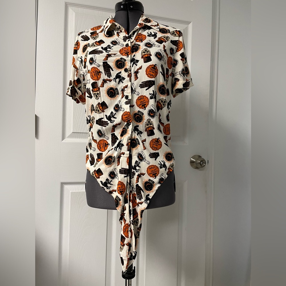 Halloween Icon Vintage Style Shirt Blouse Tote Bag Magic Adult Tie Front Spirit